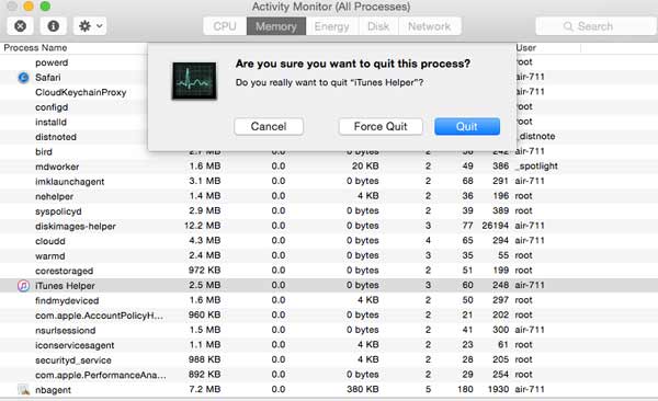 Encuentra iTunes Helper y cierra el proceso