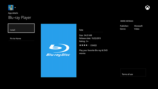 Aplicación de reproductor de Blu-ray en Xbox One