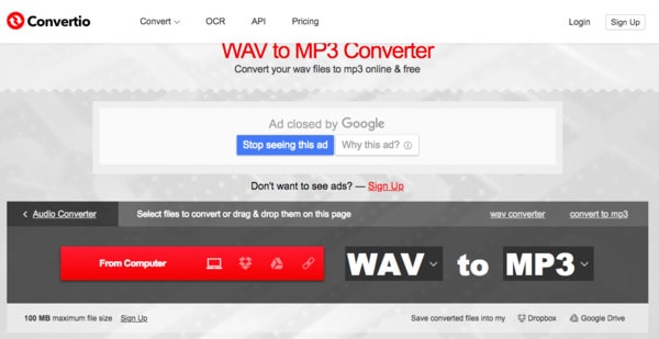 Convierte WAV a MP3 con Convertio