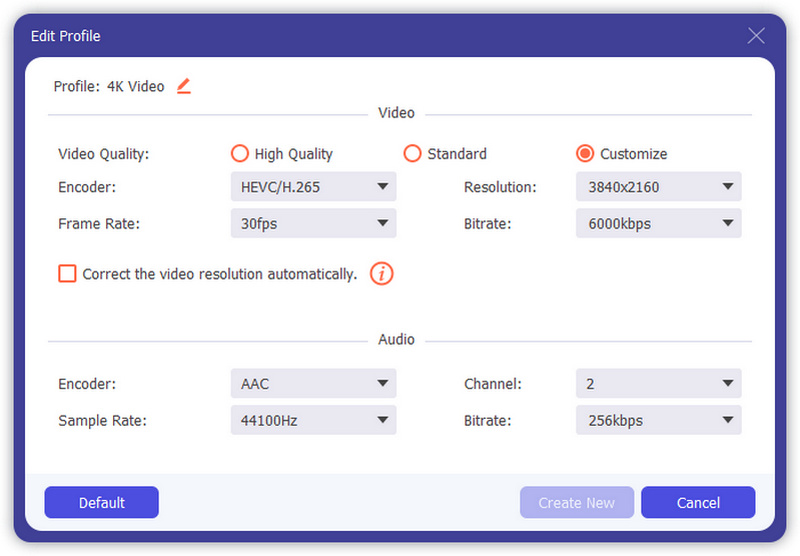 Personaliza los parámetros de video y audio