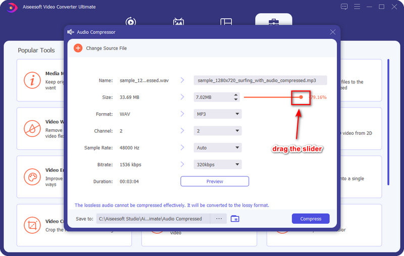 Mover control deslizante para comprimir