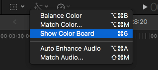 Mostrar tablero de colores en Final Cut Pro