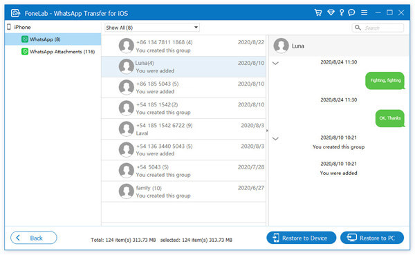 Restaurar datos de WhatsApp a la PC del dispositivo