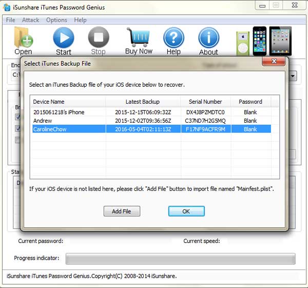 Seleccione la copia de seguridad de iPhone bloqueada